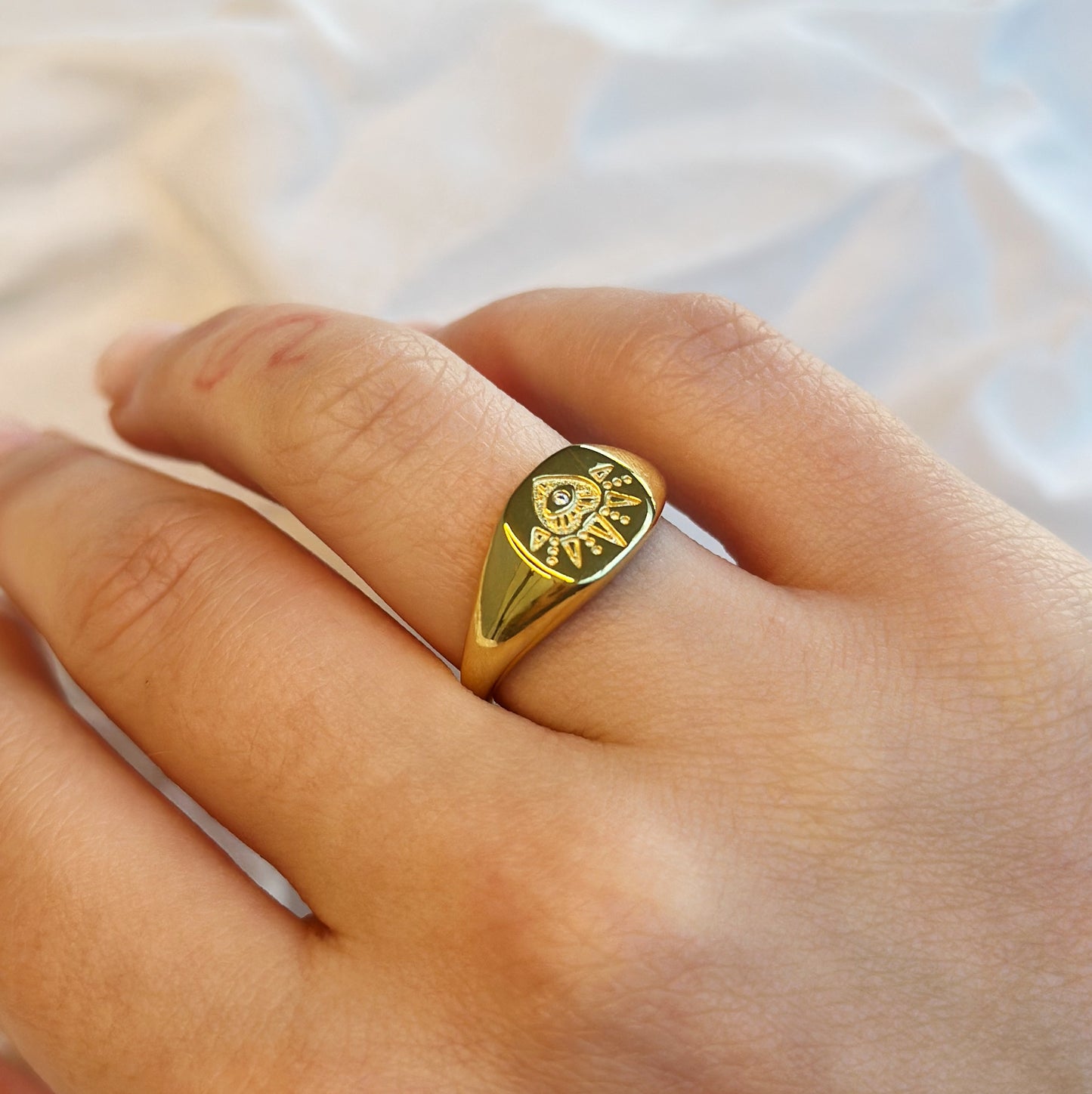 Gold Evil Eye Signet Ring