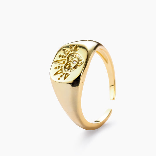 Gold Evil Eye Signet Ring